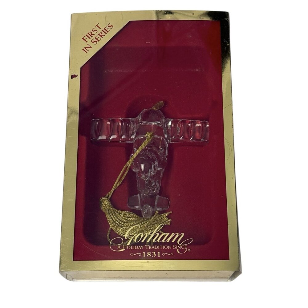 Gorham Crystal Santa Airplane Ornament Aviator Christmas First In Series